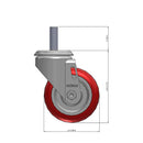 Front dimensioned CAD view of a Colson Casters 3.5" x 1.25" wide wheel Swivel caster with 1/2"-13 x 1-1/2" stud, without a brake, HI-TECH Polyurethane wheel and 250 lb. capacity part