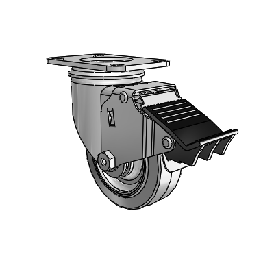 3.5"x1.25" Performa Delrin Bearing Caster with Total Lock and 2.5"x3.625" Plate