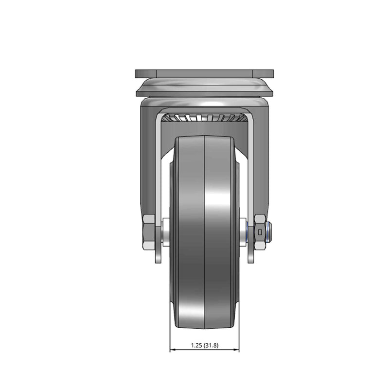 Top dimensioned CAD view of a Colson Casters 3.5" x 1.25" wide wheel Swivel caster with 2-1/2" x 3-5/8" top plate, without a brake, Performa wheel and 250 lb. capacity part
