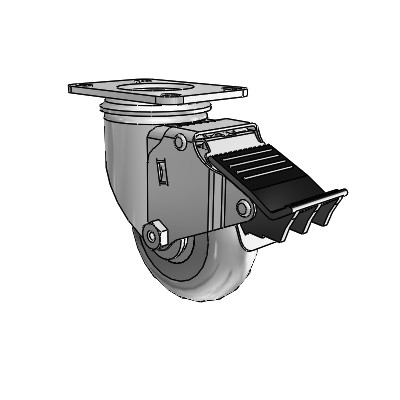 3.5"x1.3125" Performa Delrin Bearing Caster with Total Lock and 2.5"x3.625" Plate