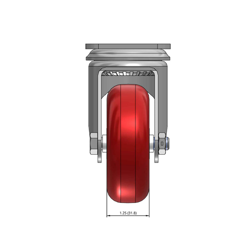 Top dimensioned CAD view of a Colson Casters 3.5" x 1.25" wide wheel Swivel caster with 2-1/2" x 3-5/8" top plate, without a brake, HI-TECH Polyurethane wheel and 250 lb. capacity part