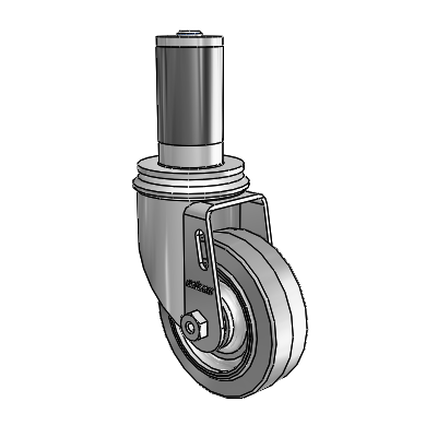 3.5"x1.25" Performa Delrin Bearing Caster with 1-3/8" to 1-7/16" Inside Dia. Square Tubing Expanding Adapter (MTG55)