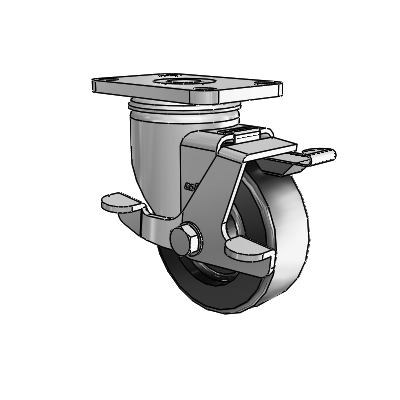 Stainless 3.5"x1.25" Polyolefin Delrin Bearing Side-Lock Caster with 2.5"x3.625" Plate