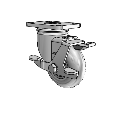 Stainless 3.5"x1.3125" Performa Delrin Bearing Side-Lock Caster with 2.5"x3.625" Plate