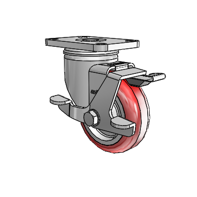 Stainless 3.5"x1.25" HI-TECH Delrin Bearing Side-Lock Caster with 2.5"x3.625" Plate