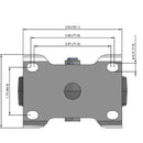 Side dimensioned CAD view of a Colson Casters 4" x 1.25" wide wheel Rigid caster with 2-11/16" x 3-5/8" top plate, without a brake, Performa wheel and 300 lb. capacity part