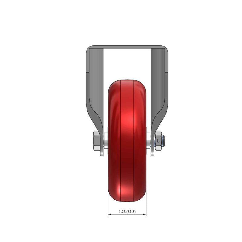 Top dimensioned CAD view of a Colson Casters 4" x 1.25" wide wheel Rigid caster with 2-11/16" x 3-5/8" top plate, without a brake, HI-TECH Polyurethane wheel and 275 lb. capacity part