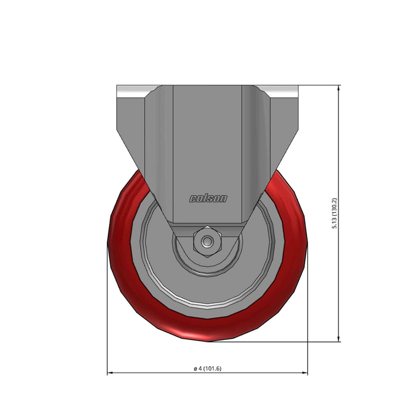 Front dimensioned CAD view of a Colson Casters 4" x 1.25" wide wheel Rigid caster with 2-11/16" x 3-5/8" top plate, without a brake, HI-TECH Polyurethane wheel and 275 lb. capacity part