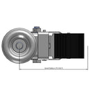 Side dimensioned CAD view of a Colson Casters 4" x 1.25" wide wheel Swivel caster with 1/2"-13 x 1-1/2" stud, with a top total locking brake, Performa wheel and 300 lb. capacity part