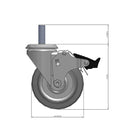 Front dimensioned CAD view of a Colson Casters 4" x 1.25" wide wheel Swivel caster with 1/2"-13 x 1-1/2" stud, with a top total locking brake, Performa wheel and 300 lb. capacity part