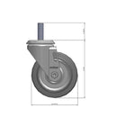 Front dimensioned CAD view of a Colson Casters 4" x 1.25" wide wheel Swivel caster with 1/2"-13 x 1-1/2" stud, without a brake, Performa wheel and 300 lb. capacity part
