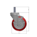 Front dimensioned CAD view of a Colson Casters 4" x 1.25" wide wheel Swivel caster with 1/2"-13 x 1-1/2" stud, with a side locking brake, HI-TECH Polyurethane wheel and 275 lb. capacity part