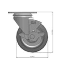 Front dimensioned CAD view of a Colson Casters 4" x 1.25" wide wheel Swivel caster with 2-1/2" x 3-5/8" top plate, with a side locking brake, Performa wheel and 300 lb. capacity part