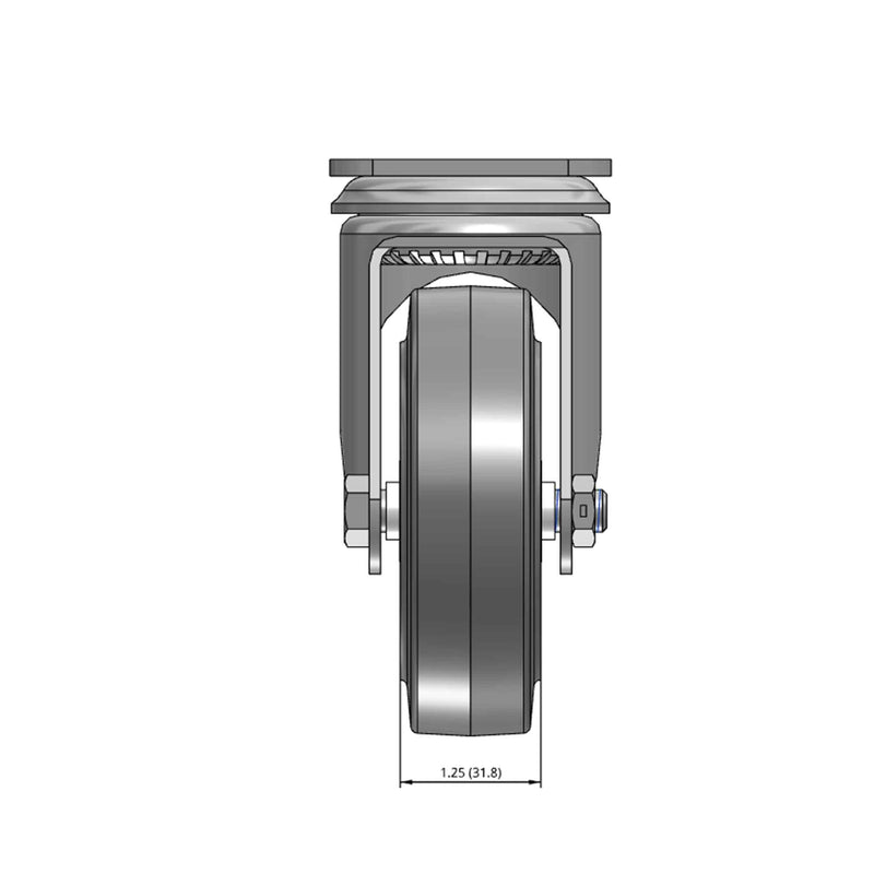 Top dimensioned CAD view of a Colson Casters 4" x 1.25" wide wheel Swivel caster with 2-1/2" x 3-5/8" top plate, without a brake, Performa wheel and 300 lb. capacity part