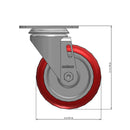 Front dimensioned CAD view of a Colson Casters 4" x 1.25" wide wheel Swivel caster with 2-1/2" x 3-5/8" top plate, without a brake, HI-TECH Polyurethane wheel and 275 lb. capacity part
