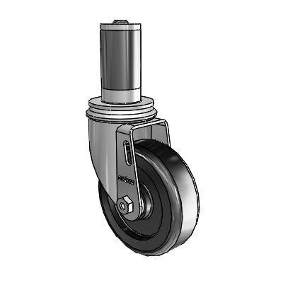 4"x1.25" Polyolefin Delrin Bearing Caster with 1-3/8" to 1-7/16" Inside Dia. Square Tubing Expanding Adapter (MTG55)