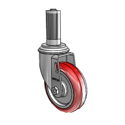 4"x1.25" HI-TECH Ball Bearing Caster with 1-1/8" to 1-3/16" Inside Dia. Square Tubing Expanding Adapter (MTG53)