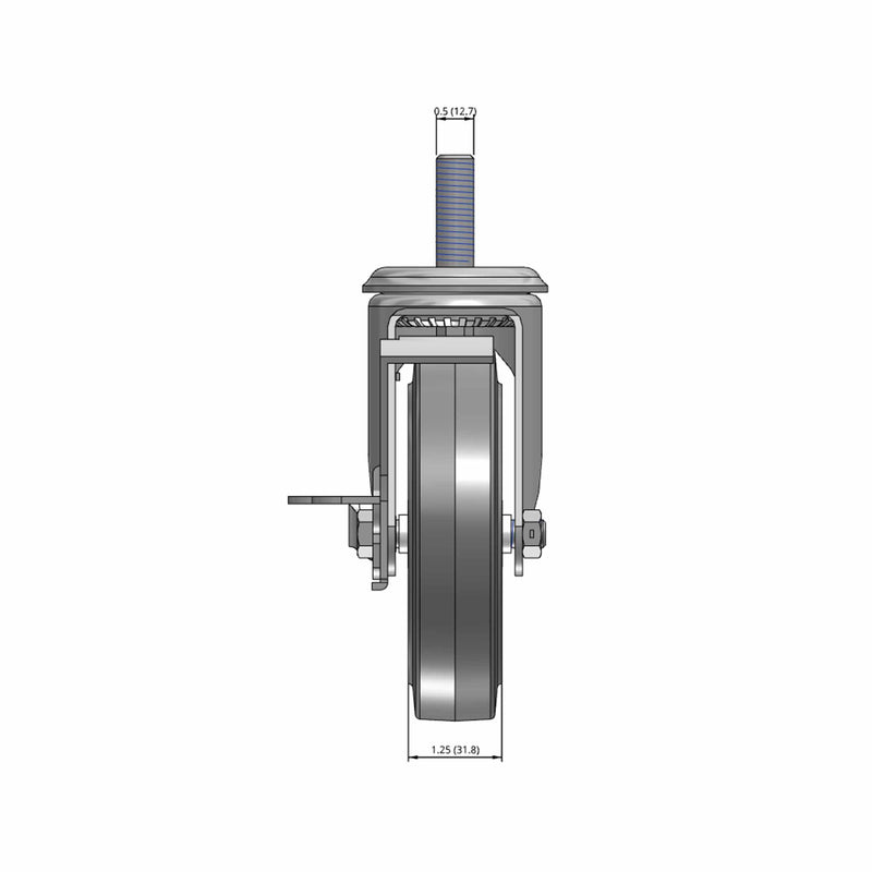 5"x1.25" Side Lock Caster with 1/2" Thread and Performa BB Wheel