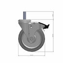 5"x1.25" Total Lock Caster with 1/2" Thread and Performa BB Wheel