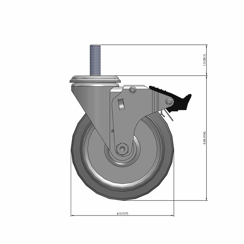 5"x1.25" Total Lock Caster with 1/2" Thread and Performa BB Wheel