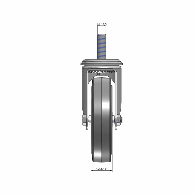 5"x1.25" Swivel Caster with 1/2" Thread and Performa Rubber BB Wheel