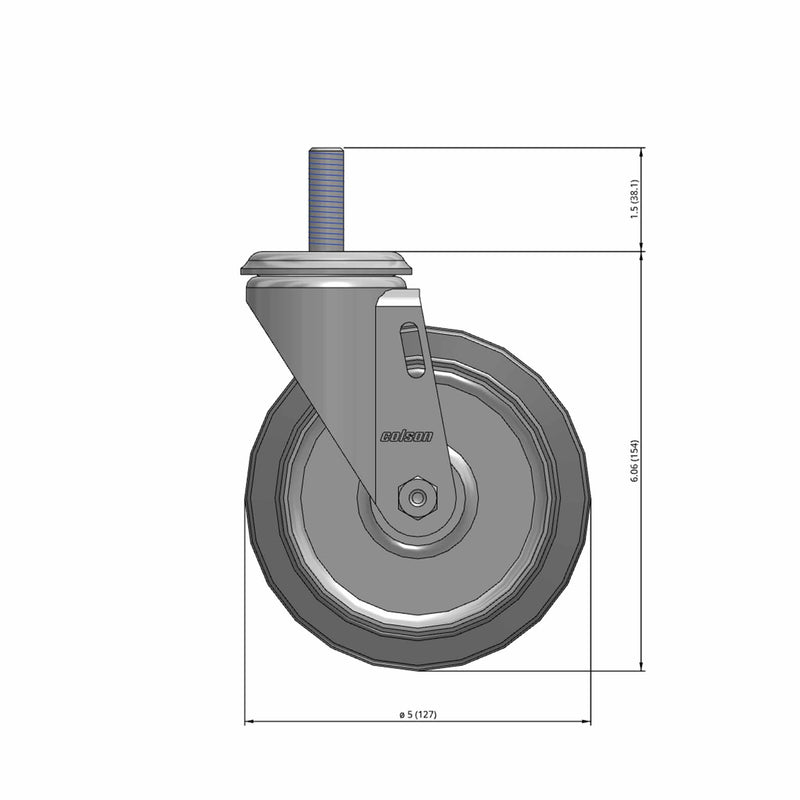 5"x1.25" Swivel Caster with 1/2" Thread and Performa Rubber BB Wheel