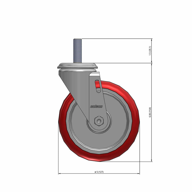 5"x1.25" Swivel Caster with 1/2" Thread and Poly HI-TECH BB Wheel