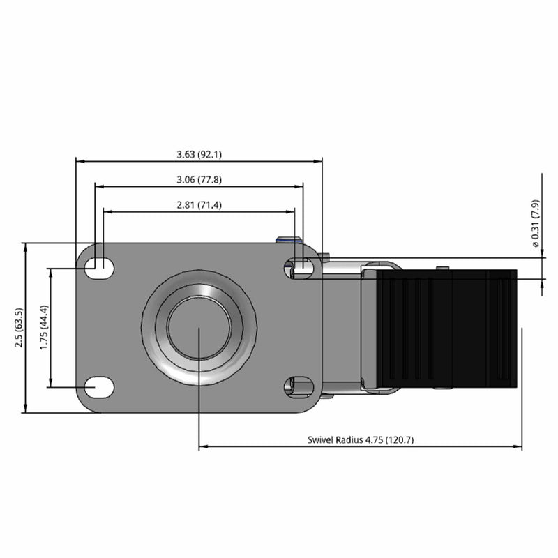 5"x1.25" Top Total Lock Plate Caster with Performa Rubber BB Wheel