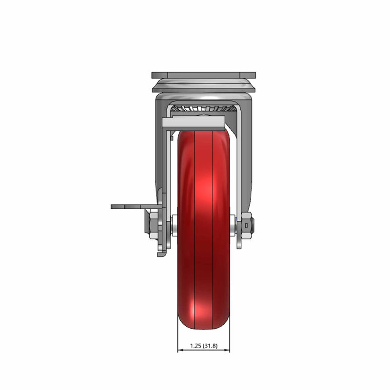 5"x1.25" Side Lock Plate Caster with Polyurethane HI-TECH BB Wheel