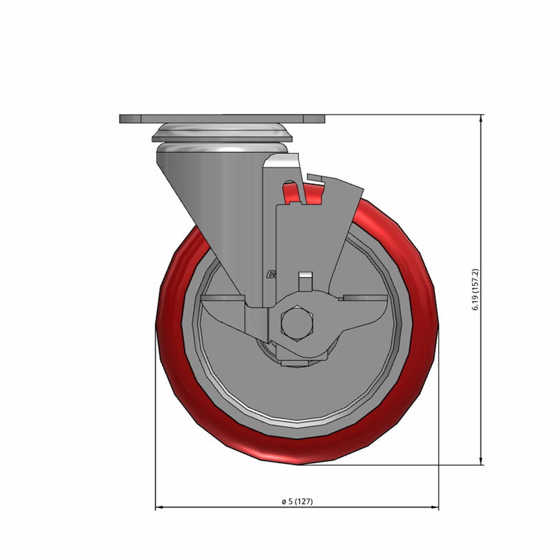 5"x1.25" Side Lock Plate Caster with Polyurethane HI-TECH BB Wheel