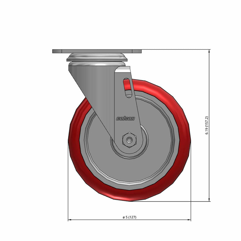 5"x1.25" Swivel Plate Caster with Polyurethane HI-TECH BB Wheel