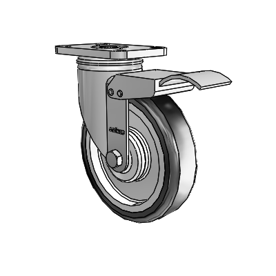Stainless 5"x1.25" High-Temp TPE Precision Ball Caster with Total Lock and 2.5"x3.625" Plate