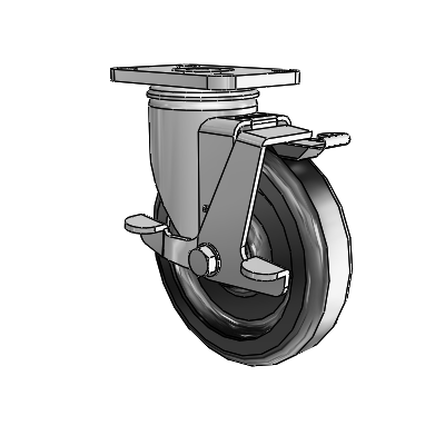 Stainless 5"x1.25" Polyolefin Delrin Bearing Side-Lock Caster with 2.5"x3.625" Plate