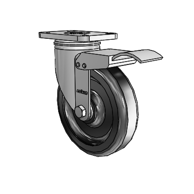 Stainless 5"x1.25" Polyolefin Delrin Bearing Caster with Total Lock and 2.5"x3.625" Plate