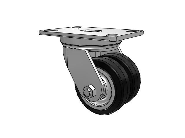 Dual-Wheel 4" MR Rubber on Cast Iron Wheel Caster with 6.25"x4.5" Plate