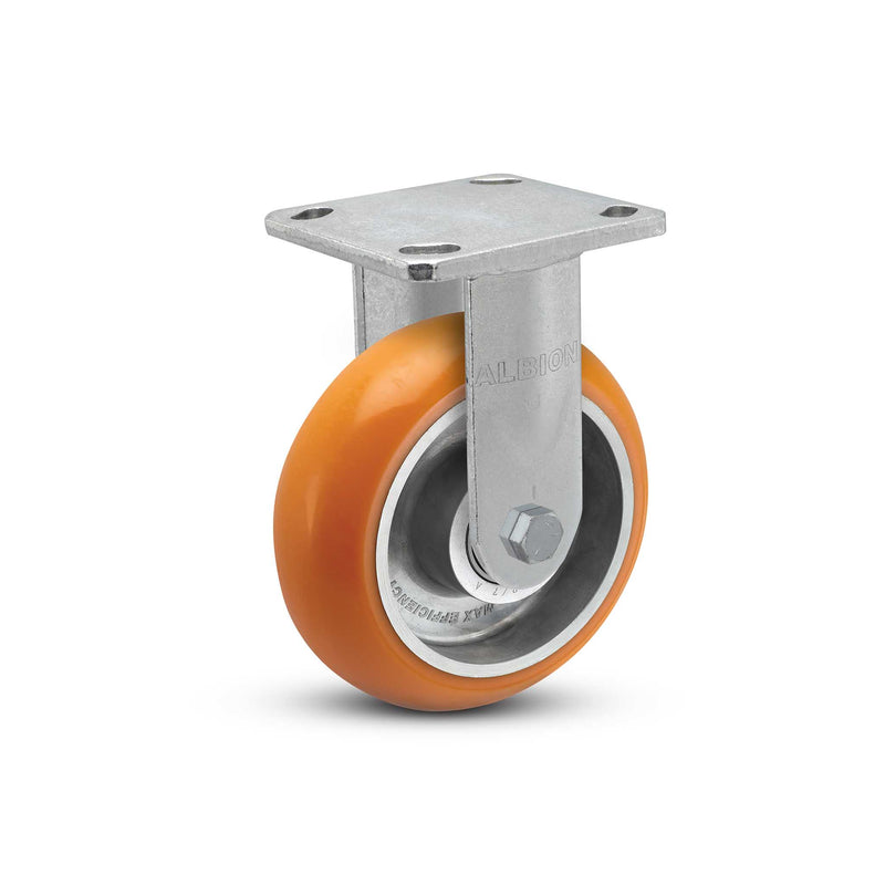 6"x2" USA Ergonomic Rigid Caster with MAX-Efficiency Orange Wheel and 4"x4.5" Plate