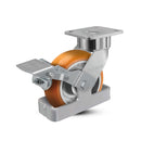 6"x2" USA Ergonomic Brake Caster with MAX-Efficiency Orange Wheel, Toe Guard, and 4"x4.5" Plate