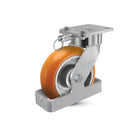6"x2" USA Ergonomic Swivel Caster with MAX-Efficiency Orange Wheel, Toe Guard, Swivel Lock, and 4"x4.5" Plate