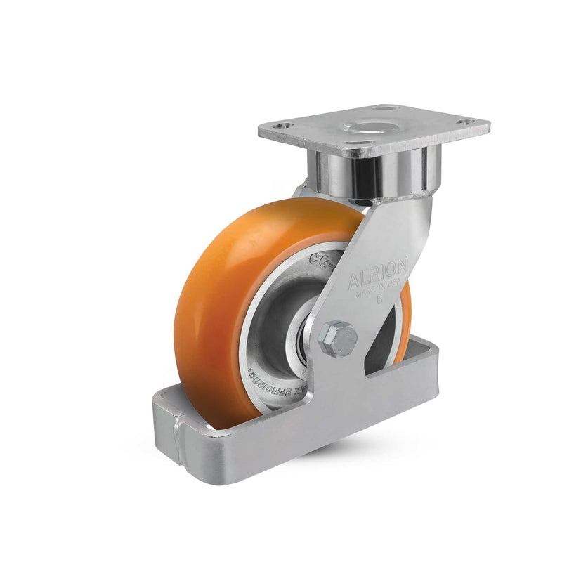 6"x2" USA Ergonomic Swivel Caster with MAX-Efficiency Orange Wheel, Toe Guard, and 4"x4.5" Plate