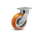 6"x2" USA Ergonomic Swivel Caster with MAX-Efficiency Orange Wheel and 4"x4.5" Plate