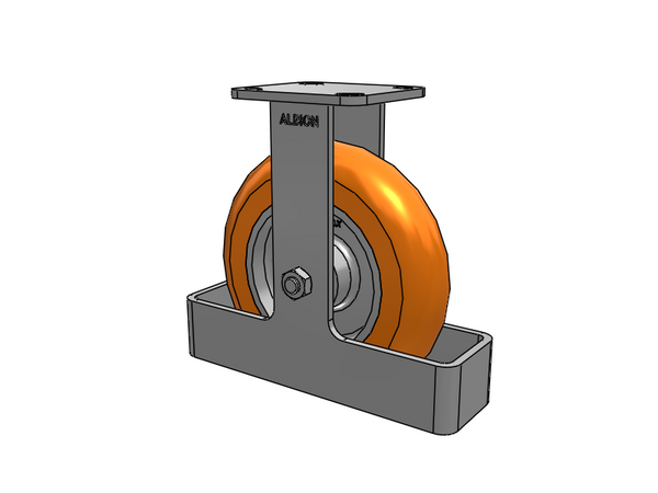 8"x2" USA Ergonomic Rigid Caster with MAX-Efficiency Orange Wheel, Toe Guard, and 4"x4.5" Plate