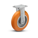 8"x2" USA Ergonomic Rigid Caster (9.5" OAH) with MAX-Efficiency Orange Wheel and 4"x4.5" Plate