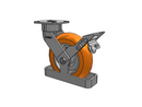 8"x2" USA Ergonomic Brake Caster with MAX-Efficiency Orange Wheel, Toe Guard, and 4"x4.5" Plate