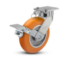 8"x2" USA Ergonomic Brake Caster (9.5" OAH) with MAX-Efficiency Orange Wheel, Swivel Lock, and 4"x4.5" Plate