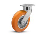 8"x2" USA Ergonomic Swivel Caster with MAX-Efficiency Orange Wheel and 4"x4.5" Plate