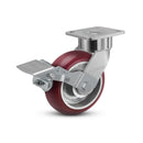 6"x2" USA Ergonomic Brake Caster with MAX-Efficiency Wheel and 4"x4.5" Plate