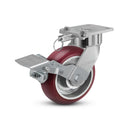 6"x2" USA Ergonomic Brake Caster with MAX-Efficiency Wheel, Swivel Lock, and 4"x4.5" Plate