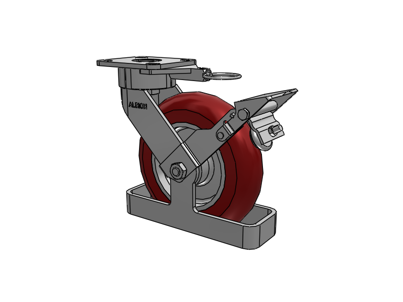 8"x2" USA Ergonomic Brake Caster with MAXEfficiency Wheel, Toe Guard,