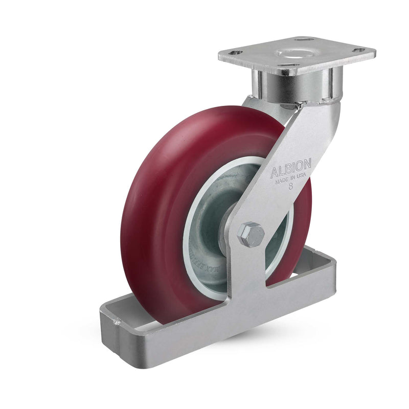 8"x2" USA Ergonomic Swivel Caster (9.5" OAH) with MAX-Efficiency Wheel, Toe Guard, and 4"x4.5" Plate