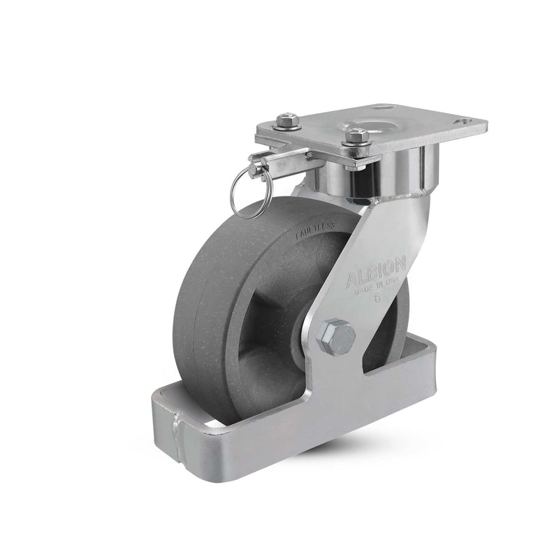 6"x2" USA Ergonomic Swivel Caster with Nylon Wheel, Toe Guard, Swivel Lock, and 4"x4.5" Plate